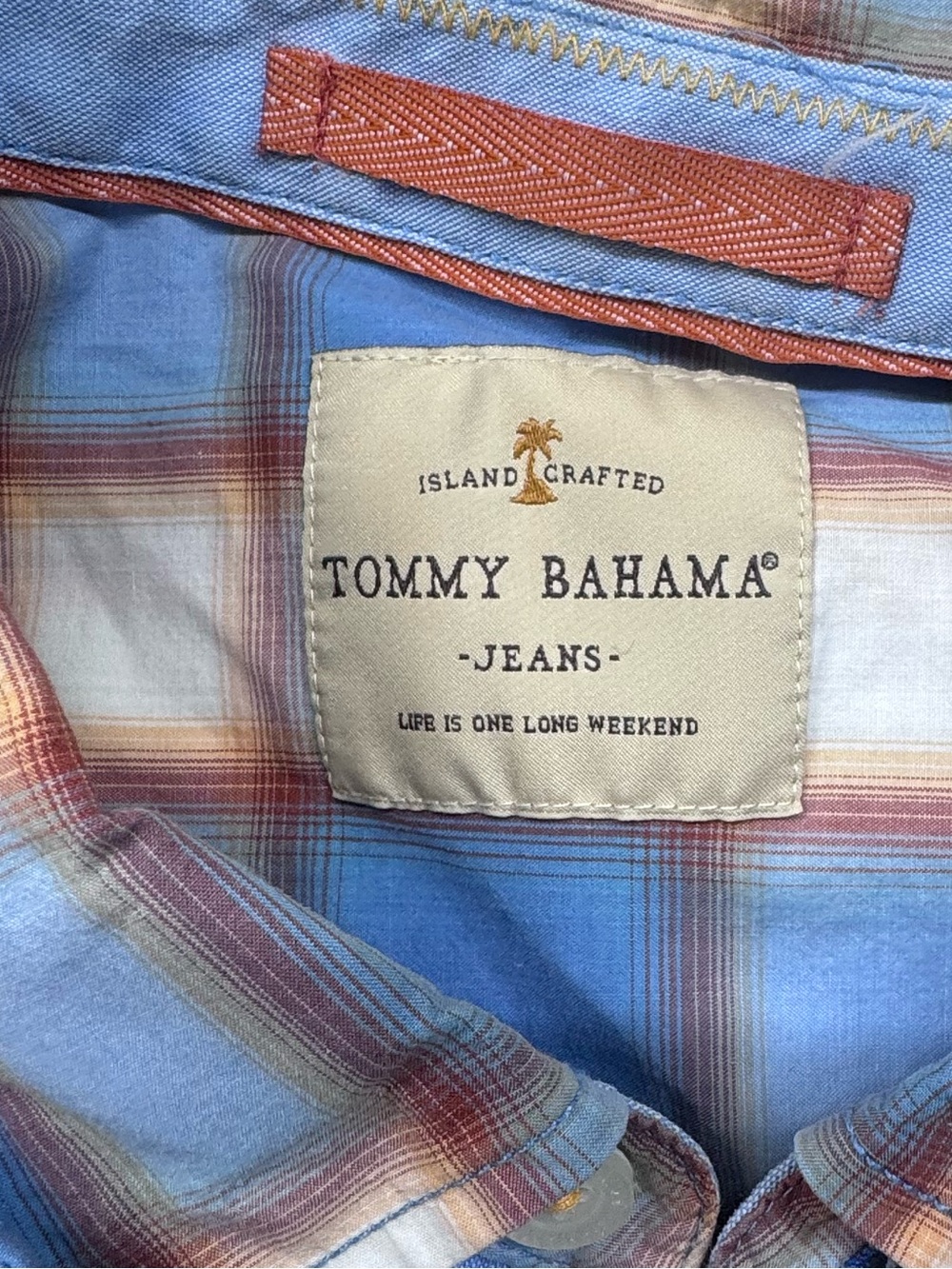 Tommy Bahama Jeans Blue Plaid Short Sleeve Button Front Shirt XL - Picture 10 of 12